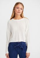 Bayan Krem Yuvarlak Yaka Crop Triko