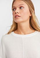 Bayan Krem Yuvarlak Yaka Crop Triko