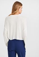 Bayan Krem Yuvarlak Yaka Crop Triko