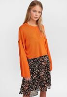 Bayan Turuncu Yuvarlak Yaka Crop Triko