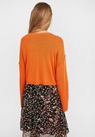 Bayan Turuncu Yuvarlak Yaka Crop Triko