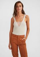 Bayan Krem Dantelli V Yaka Triko Bluz