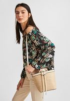 Bayan Siyah Açık Omuzlu Çiçek Desenli Bluz