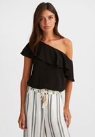 Bayan Siyah Tek Omuzlu Viskon Bluz