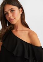 Bayan Siyah Tek Omuzlu Viskon Bluz