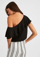Bayan Siyah Tek Omuzlu Viskon Bluz