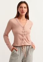 Bayan Pembe Önü Bağlama Detaylı Bluz