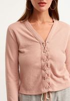 Bayan Pembe Önü Bağlama Detaylı Bluz