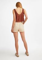 Bayan Krem Bağlama Detaylı Beli Lastikli Şort ( TENCEL™ )