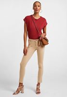 Bayan Krem Orta Bel Dar Paça Pantolon