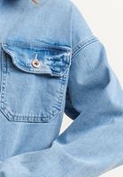 Bayan Mavi Balon Kollu Denim Crop Ceket