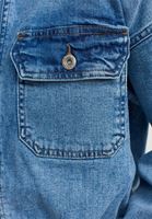 Bayan Mavi Balon Kollu Denim Crop Ceket