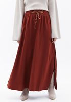 Bayan Kiremit Lace-Up Detaylı Yırtmaçlı Etek