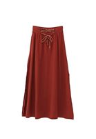 Bayan Kiremit Lace-Up Detaylı Yırtmaçlı Etek