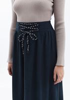 Bayan Yeşil Lace-Up Detaylı Yırtmaçlı Etek