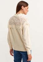 Bayan Krem Romantik Nakışlı Triko