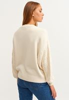 Bayan Krem Çiçek İşlemeli Bisiklet Yaka Triko