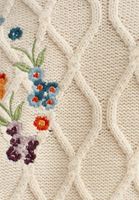 Bayan Krem Çiçek İşlemeli Bisiklet Yaka Triko