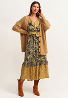 Bayan Çok Renkli Western Floral Maxi Elbise