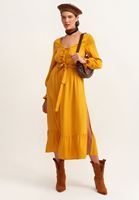 Bayan Sarı Wild-West Kuşaklı Maxi Elbise