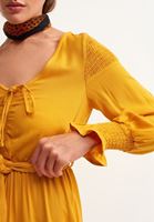 Bayan Sarı Wild-West Kuşaklı Maxi Elbise