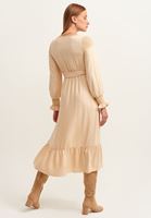 Bayan Bej Wild-West Kuşaklı Maxi Elbise