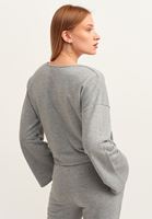 Bayan Gri Belden Bağlamalı Crop Sweat