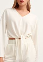 Bayan Krem Belden Bağlamalı Crop Sweat