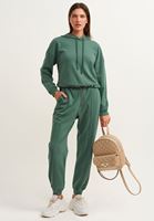 Bayan Yeşil Beli Büzgülü Crop Sweatshirt