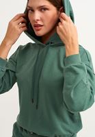 Bayan Yeşil Beli Büzgülü Crop Sweatshirt