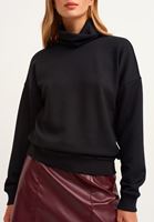 Bayan Siyah Roll-Neck Sweatshirt