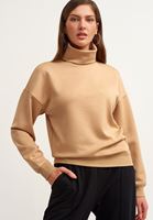 Bayan Bej Roll-Neck Sweatshirt