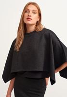 Bayan Siyah Metalik Pelerin Sweatshirt