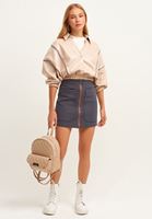 Bayan Antrasit Fermuarlı Sweat Dokulu Mini Etek