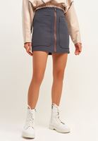 Bayan Antrasit Fermuarlı Sweat Dokulu Mini Etek