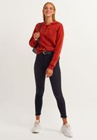 Bayan Kırmızı Lace-Up Yaka Sweatshirt