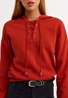 Bayan Kırmızı Lace-Up Yaka Sweatshirt