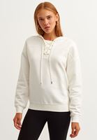 Bayan Krem Lace-Up Yaka Sweatshirt