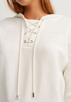 Bayan Krem Lace-Up Yaka Sweatshirt