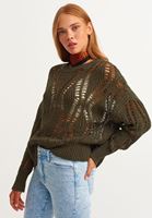 Bayan Yeşil Ajurlu Bohem Triko