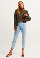 Bayan Yeşil Ajurlu Bohem Triko