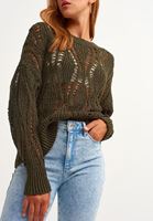 Bayan Yeşil Ajurlu Bohem Triko