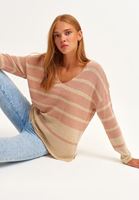 Bayan Çok Renkli V-Neck Çizgili Triko