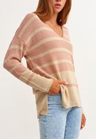 Bayan Çok Renkli V-Neck Çizgili Triko