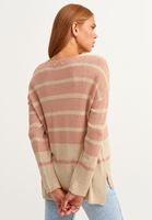 Bayan Çok Renkli V-Neck Çizgili Triko