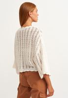 Bayan Krem V-Neck Bohem Triko