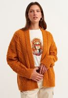 Bayan Turuncu Oversize Örgü Triko Hırka