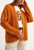 Bayan Turuncu Oversize Örgü Triko Hırka