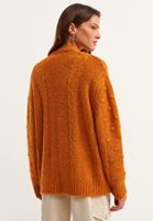 Bayan Turuncu Oversize Örgü Triko Hırka