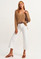 Bayan Kahverengi Wide-Fit V Yaka Triko